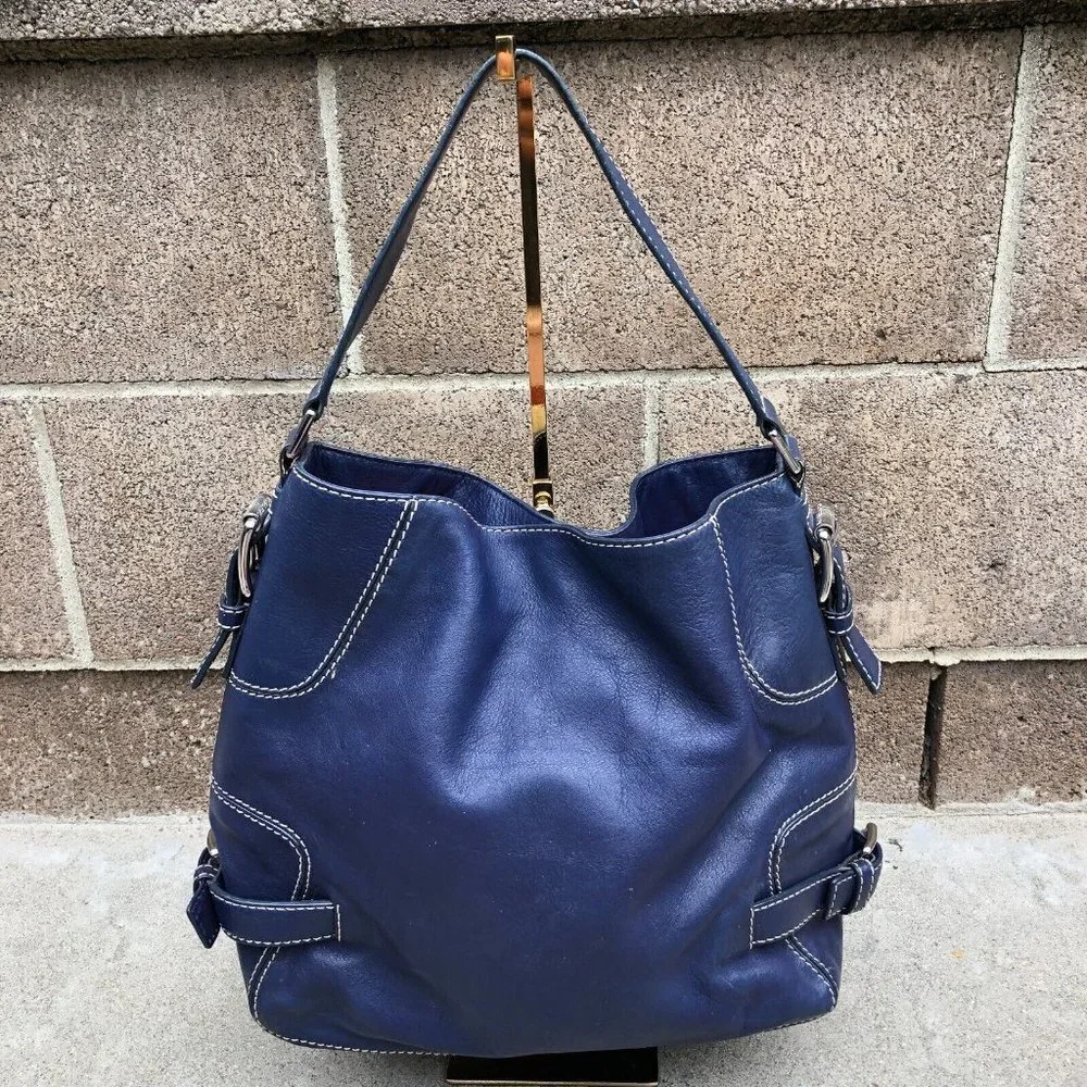 VTG MICHAEL KORS Full Leather Shoulder Purse Hand Bag Blue Bucket Design…​​​​